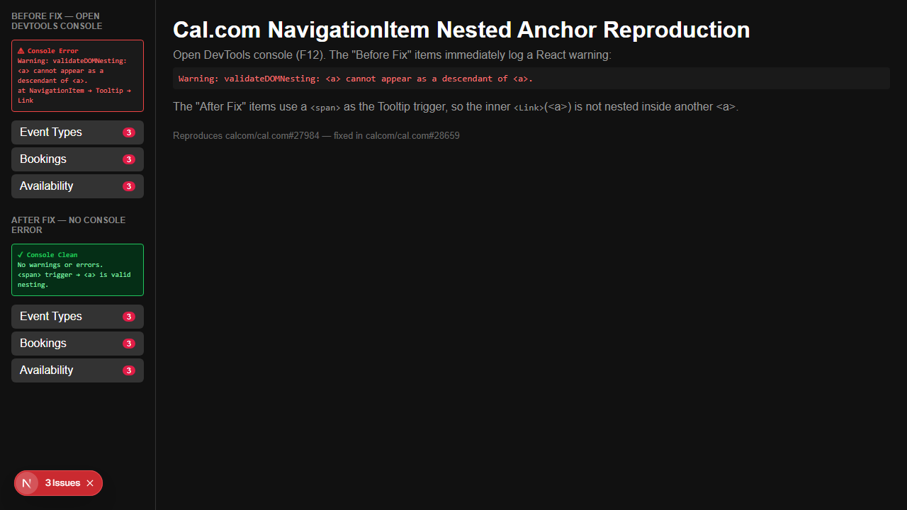 After fix — console clean